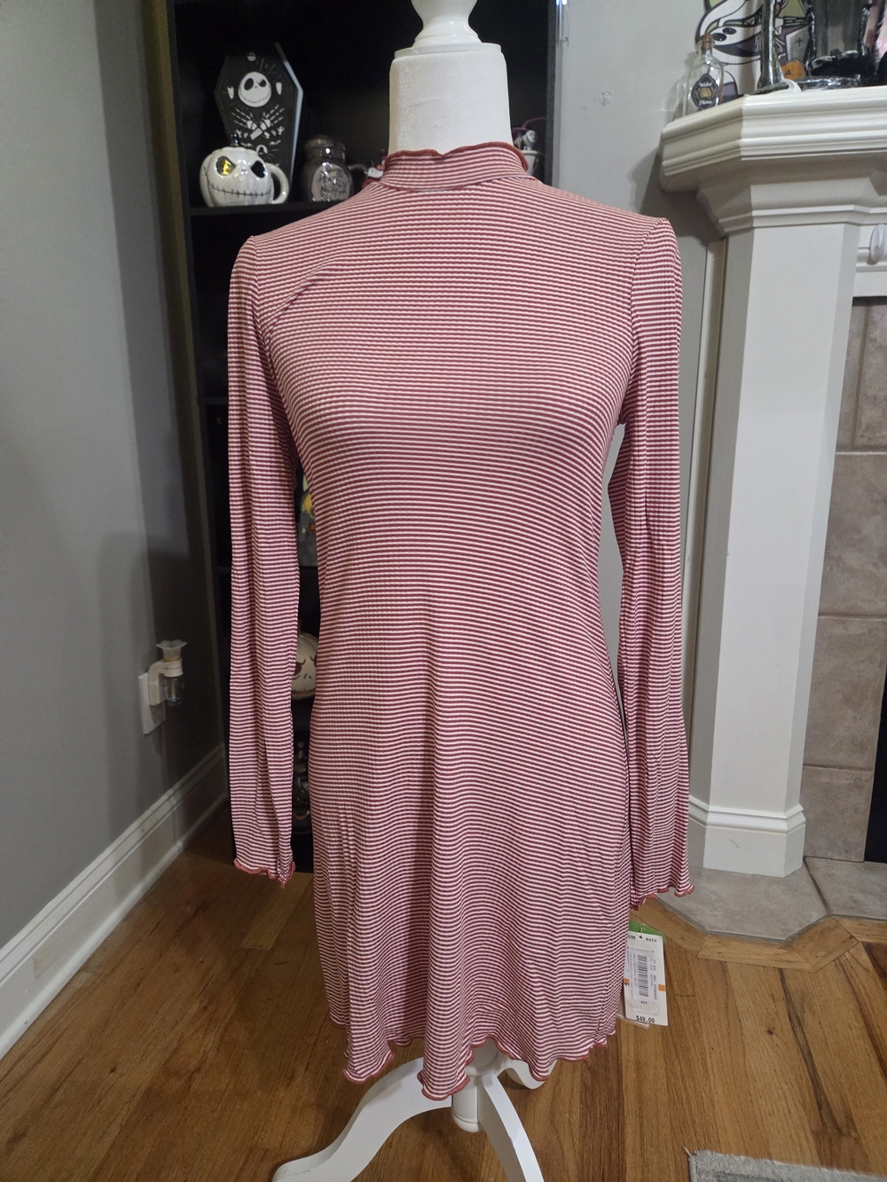 Copper Key Red and White Striped Long Sleeve Swing Dress